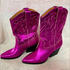 Dolce Vita Shiny Hot Electric Pink Landen Cowboy Western Boot size 10